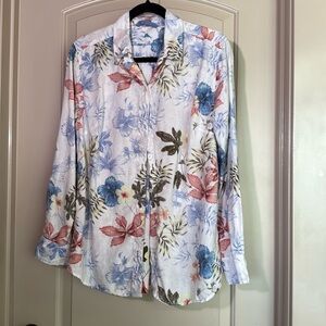 Tommy Bahama 100% Linen Button Up Shirt Size M Tropical Floral Beach